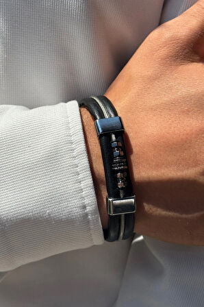 Zirkon Taşlı El İşçiliği ile Üretilmiş Hakiki Deri Erkek Bileklik