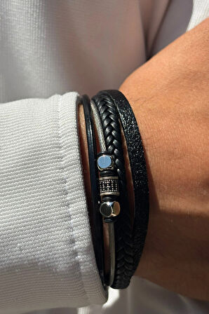 El İşçiliği ile Üretilmiş Hakiki Deri Erkek Bileklik