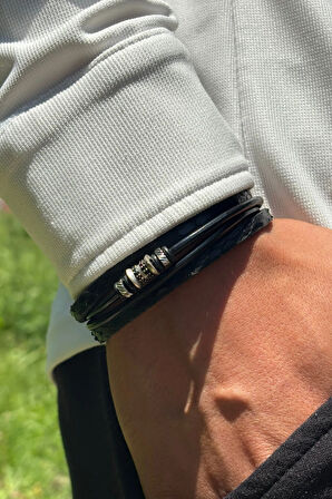 El İşçiliği ile Üretilmiş Hakiki Deri Erkek Bileklik