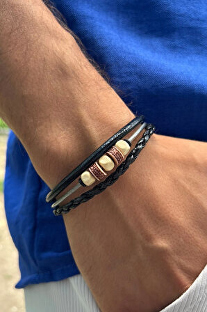 El İşçiliği ile Üretilmiş Hakiki Deri Erkek Bileklik