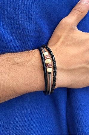 El İşçiliği ile Üretilmiş Hakiki Deri Erkek Bileklik