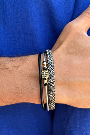 El İşçiliği ile Üretilmiş Hakiki Deri Erkek Bileklik