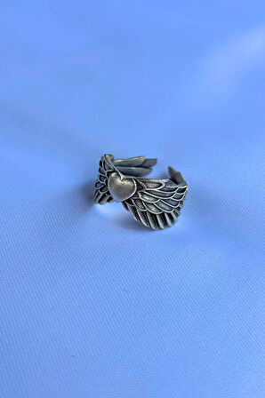 Melek Kanatlı Kalp Özel Tasarım Maskülen Ayarlanabilir Erkek Yüzük