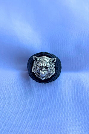 Kurt Figürlü Özel Tasarım Maskülen Ayarlanabilir Erkek Yüzük