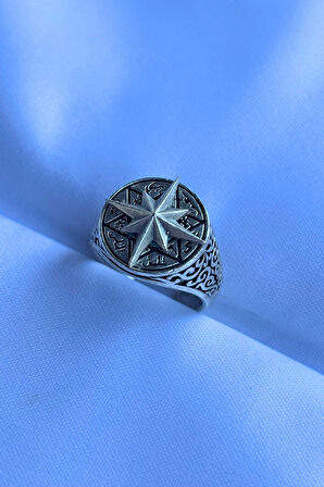 Pusula Figürlü Özel Tasarım Maskülen Ayarlanabilir Erkek Yüzük