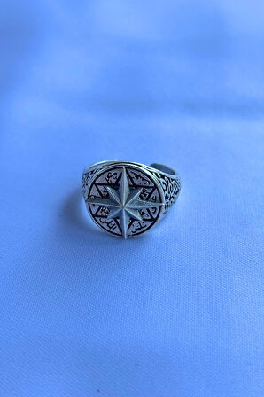 Pusula Figürlü Özel Tasarım Maskülen Ayarlanabilir Erkek Yüzük