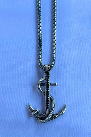 Taşlı Çapa El İşçiliği Paslanmaz Çelik Zincir Erkek Kolye