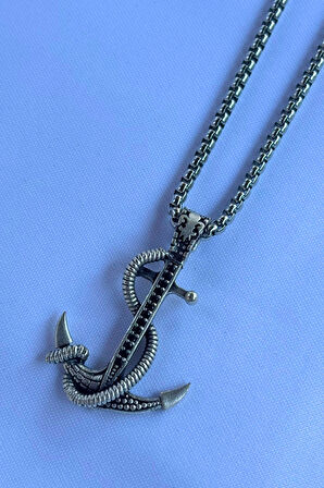 Taşlı Çapa El İşçiliği Paslanmaz Çelik Zincir Erkek Kolye