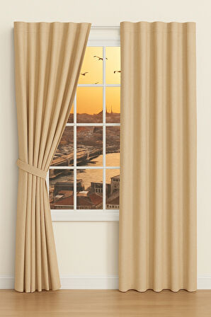 Bej Işık Geçirmez Termal Kornişli Blackout Karartma Saten Perde