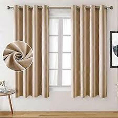 Bej Işık Geçirmez Termal Kornişli Blackout Karartma Saten Perde