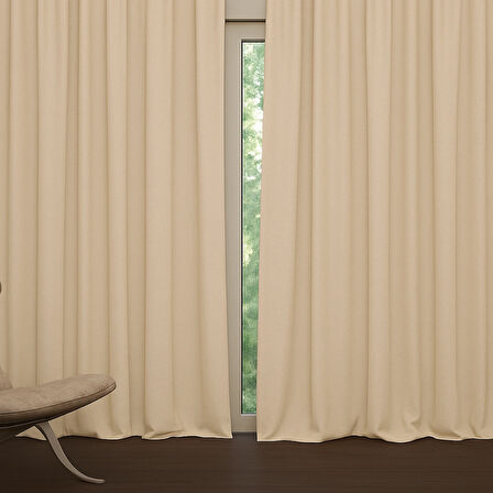 Bej Işık Geçirmez Termal Kornişli Blackout Karartma Saten Perde