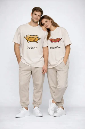 Better Together Baskılı Sevgili Kombini Çift Tişört Oversize Unisex Çift Kombin