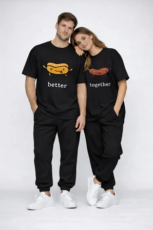 Better Together Baskılı Sevgili Kombini Çift Tişört Oversize Unisex Çift Kombin