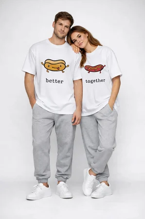 Better Together Baskılı Sevgili Kombini Çift Tişört Oversize Unisex Çift Kombin