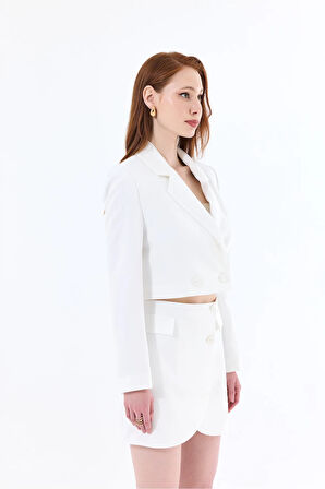 FemiChic Beyaz Kruvaze Kadın Business Takım