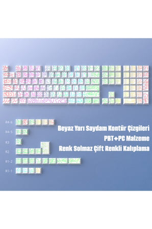 Contourline Keycaps 130 Adet Klavye Tuşu Tam Set Çatlak Işıklı Tuş Takımı