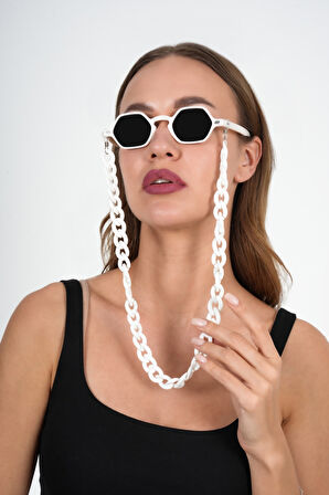 Beyaz Akrilik Kalın Tasarım Gözlük Zinciri