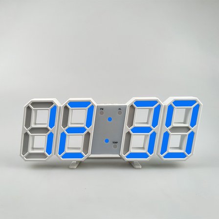 Dekoratif Dijital Led Masa Duvar Saati 3d Dijital Saat Çalar Saat LED Elektronik Saat Beyaz Kasa Mavi Işık
