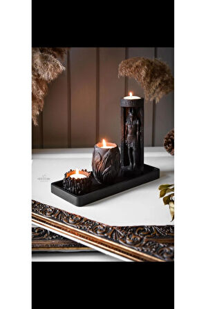 Özel tasarım Siyah Antik Anubis Tealight Soya Wax Mumluk Vazo Tepsi Takımı Hediyelik Dekoratif