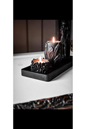 Özel tasarım Siyah Antik Anubis Tealight Soya Wax Mumluk Vazo Tepsi Takımı Hediyelik Dekoratif