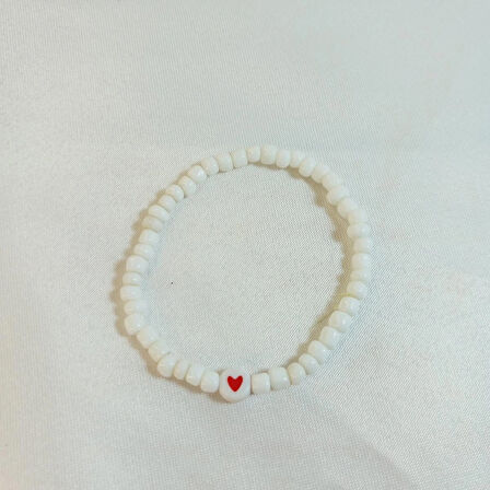 Crystal Atelier Beyaz Renkli Boncuklu Kalp Figürlü Kalp Aşk Özlem Sonsuzluk Hediyelik Bileklik