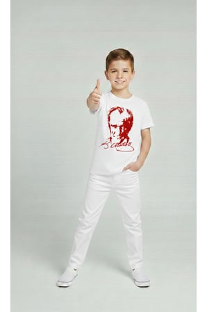 Erkek Çocuk ATATÜRK Baskılı T-Shirt Ve Beyaz Keten Pantolon Takım 23Nisan Ve özel Günler