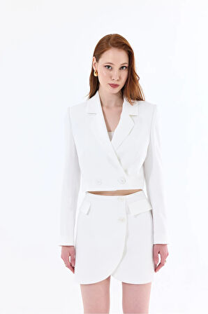 FemiChic Beyaz Kruvaze Kadın Business Takım