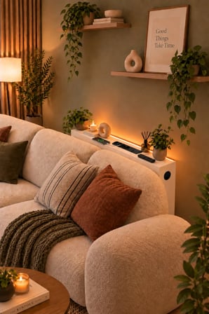 1. Sınıf Beyaz MDF AuraTech LED’li Koltuk Arkası Dresuar Prizli Şarjlı Raf Konsol 100x80x12