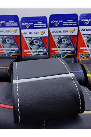 Universal Deri Dikmeli Direksiyon Kılıfı Soft Beyaz Yüzüklü 38×10.5cm