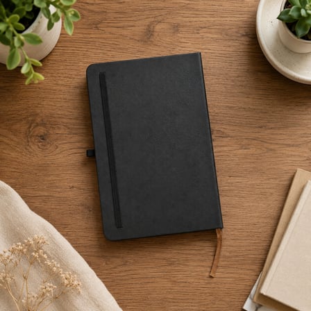 Sert Kapaklı Not Defteri 20x13 cm  Çizgili Defter Lastikli Kalem Tutuculu