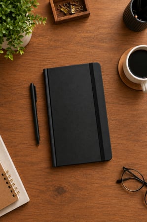 Premium Siyah Sert Kapak Defter ve Kalem Seti Not Defteri