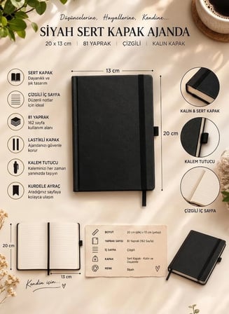 Premium Siyah Sert Kapak Defter ve Kalem Seti Not Defteri