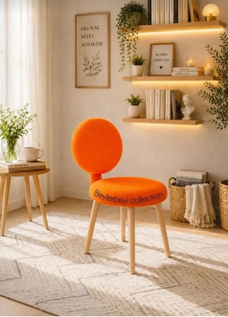 Yeni Sırtlı puf, makyaj masası pufu, peluş kumaş dekoratif puf, mini berjer, koltuk
