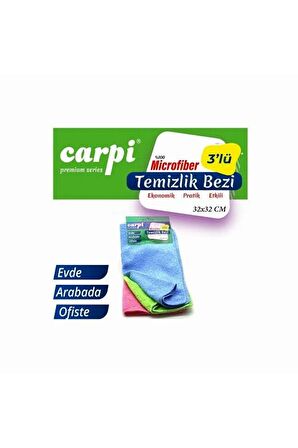 Carpi Mikrofiber Cam Bezi Kurulama Temizlik Bezi 3'lü Paket