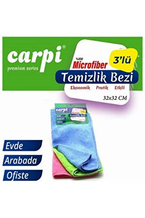 Carpi Mikrofiber Cam Bezi Kurulama Temizlik Bezi 3'lü Paket