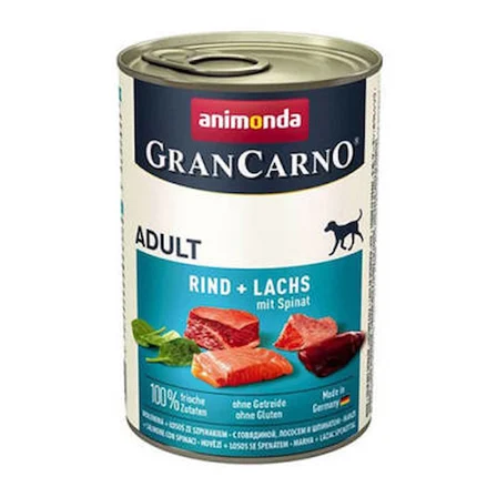 GranCarno Sığır Etli Ispanaklı ve Somonlu Yetişkin Köpek Konservesi 400 Gr
