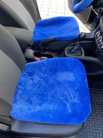 Yumuşak Tüylü Peluş Serme Oto Koltuk Koruyucu Minder Ön 2'li Mavi