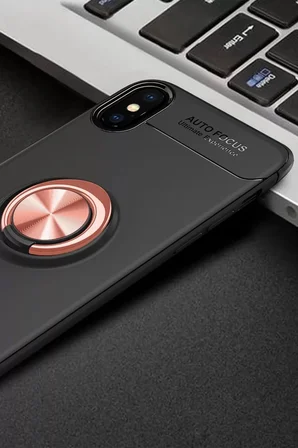 iPhone XS Max Kılıf Range Yüzüklü Silikon - Siyah-Gold