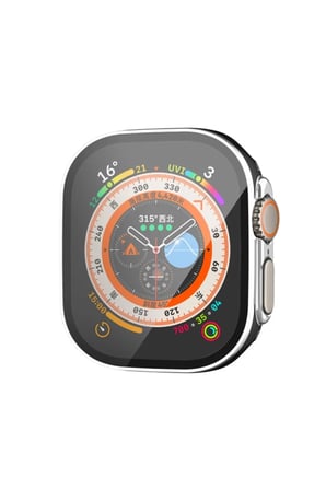 Watch Ultra 49mm Legend Camlı Kasa Ekran Koruyucu - Siyah-Gümüş