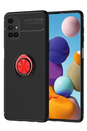Galaxy M51 Kılıf Range Yüzüklü Silikon - Siyah-Kırmızı
