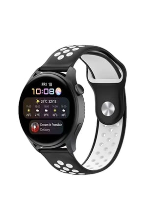 Watch 20mm Spor Delikli Kordon - Siyah-Beyaz