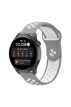 Watch 20mm Spor Delikli Kordon - Gri-Beyaz