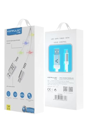 DC09 Ses Duyarlı Işıklı Micro USB Kablo 1M 2A - Beyaz