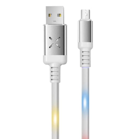 DC09 Ses Duyarlı Işıklı Micro USB Kablo 1M 2A - Beyaz