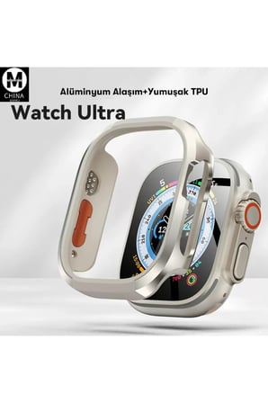 Watch Ultra 49mm MO-WT3 Alüminyum Camlı Kasa Ekran Koruyucu - Gold