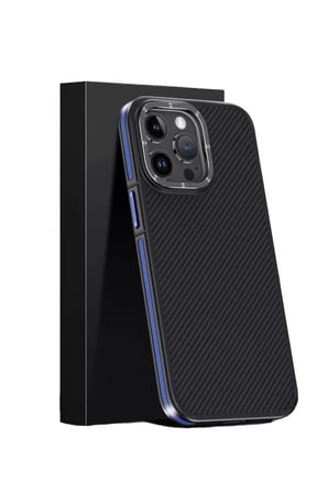 iPhone 15 Pro Kılıf Aramid 600D Kevlar Karbon Fiber Magsafe Kapak - Lacivert
