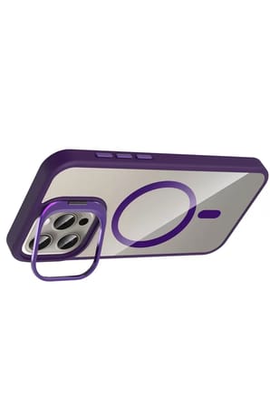 iPhone 14 Pro Max Remim Lensli Magsafe Standlı Kapak - Derin Mor