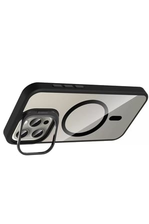 iPhone 14 Pro Max Remim Lensli Magsafe Standlı Kapak - Siyah