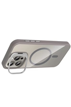 iPhone 15 Pro Max Remim Lensli Magsafe Standlı Kapak - Titan Gri