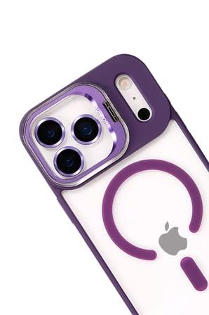 iPhone 17 Pro Remim Lensli Magsafe Standlı Kapak - Derin Mor